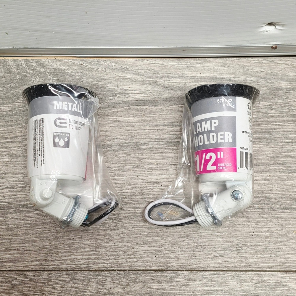 Commercial Electric 2 Pack White Metal Lamp Holder 1/2 In Threaded Stem WLT100W